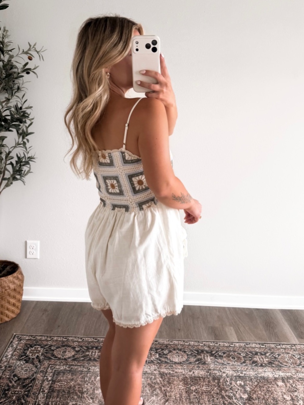 Bailey rose Crocheted Bodice Cream Romper - Picture 3 of 4
